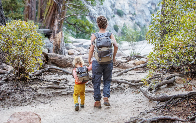 une maman fait une promenade dans la nature avec son enfant
