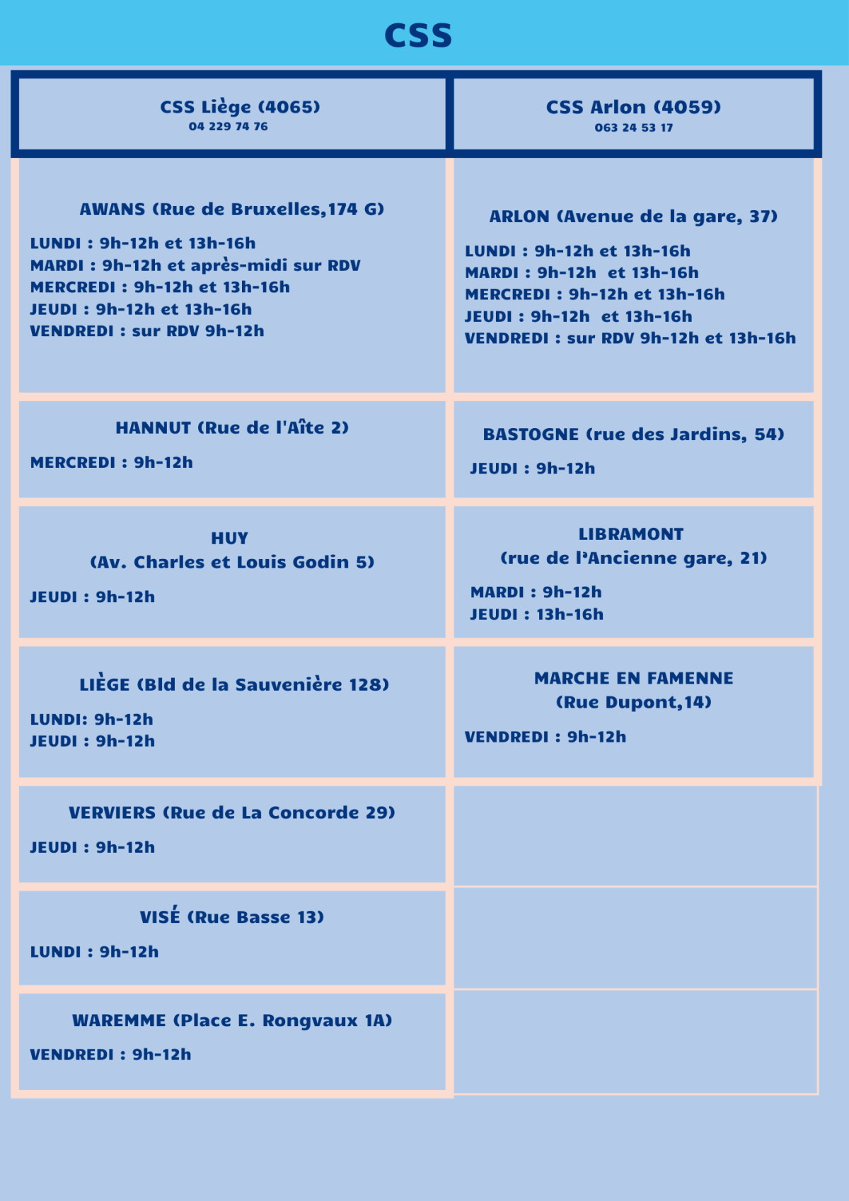 CSS  horaire général